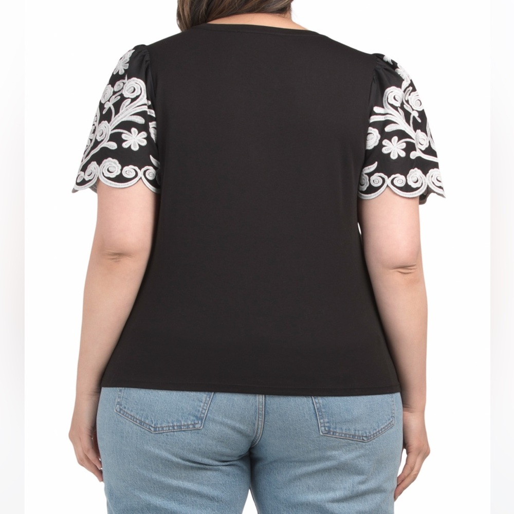 Catherine Malandrino Cotton Modal Embroidered Scallop Exaggerated Puff Sleeve 2X - Picture 2 of 14